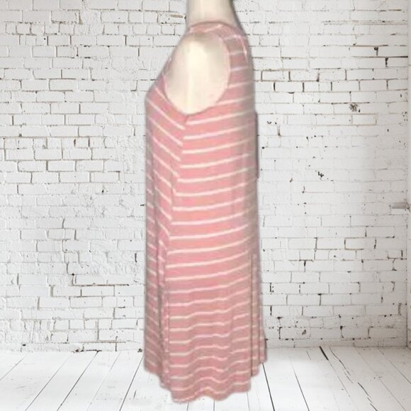 Time and True Striped Tank Dress with Pockets SZ M 8-10 Coral & White - Picture 3 of 5